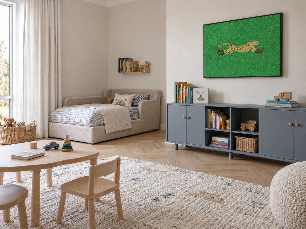 Florence the Running Cheetah - Framed canvas in an interior