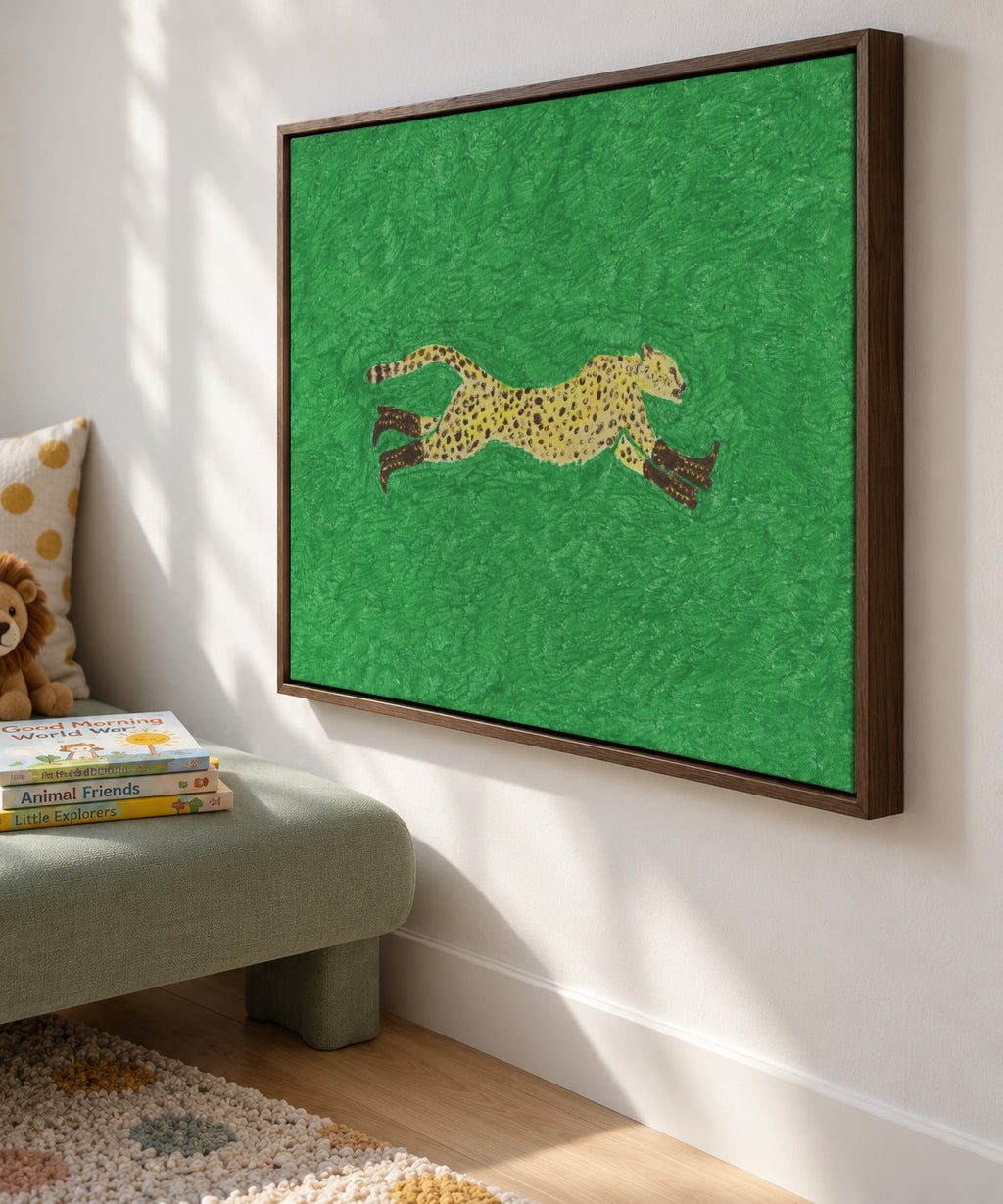 Florence the Running Cheetah - Framed canvas in an interior