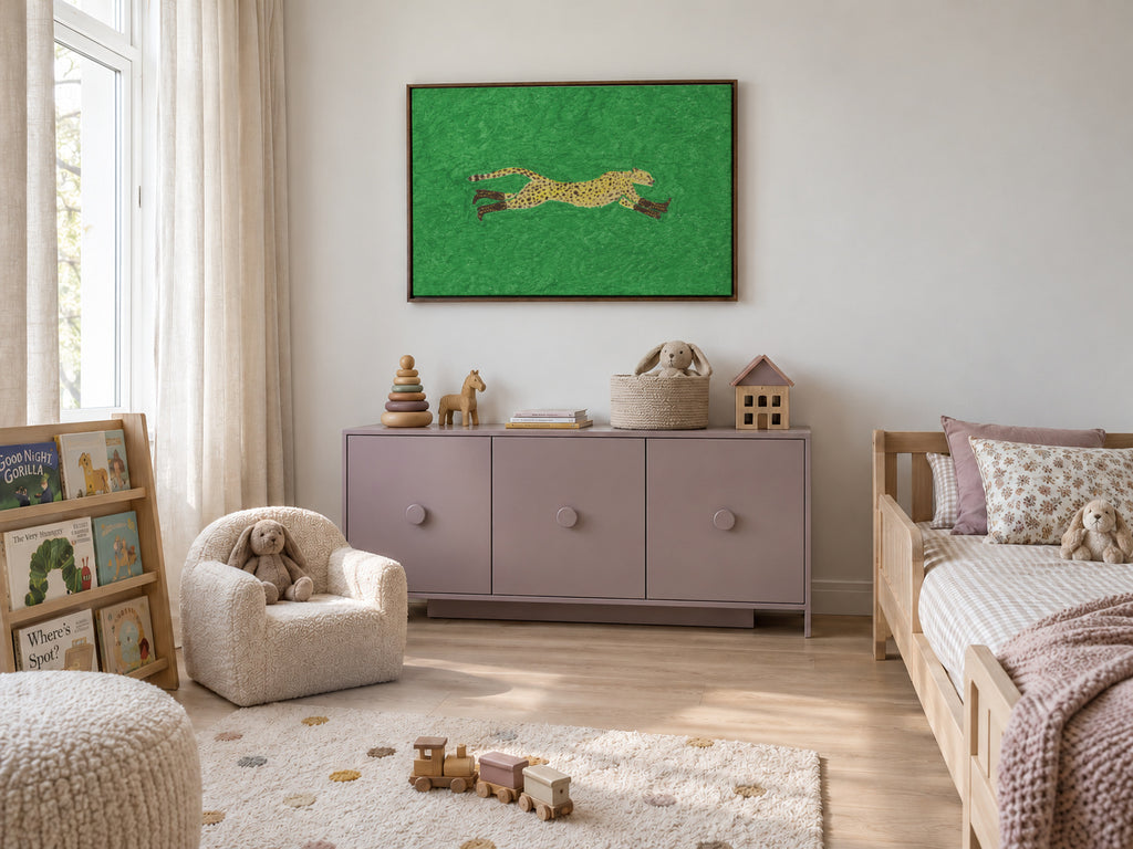 Florence the Running Cheetah - Framed canvas in an interior