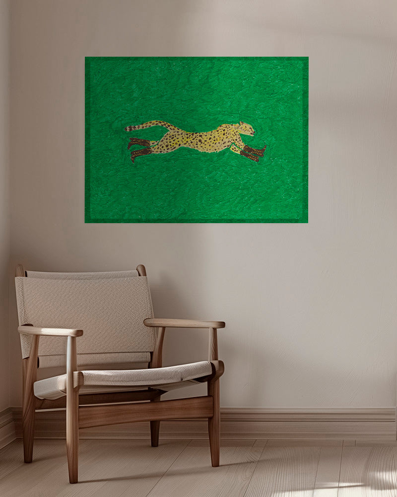Cuadro guepardo en carrera sobre fondo verde – Canvas
