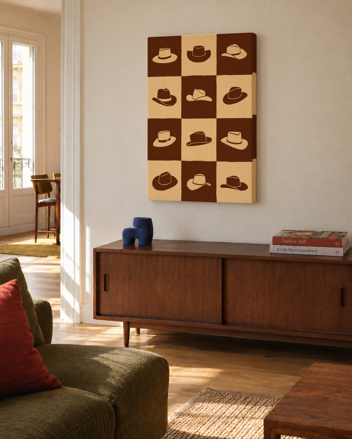 Cowboy Checkerboard - Unframed canvas in an interior