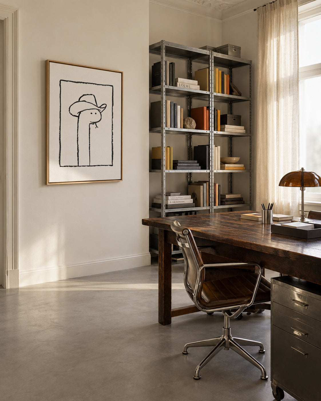 Squiggles the Snake In a Stetson - Framed canvas in an interior
