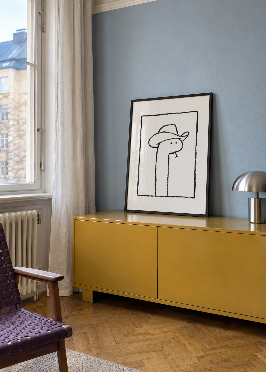 Squiggles the Snake In a Stetson - Framed poster in an interior