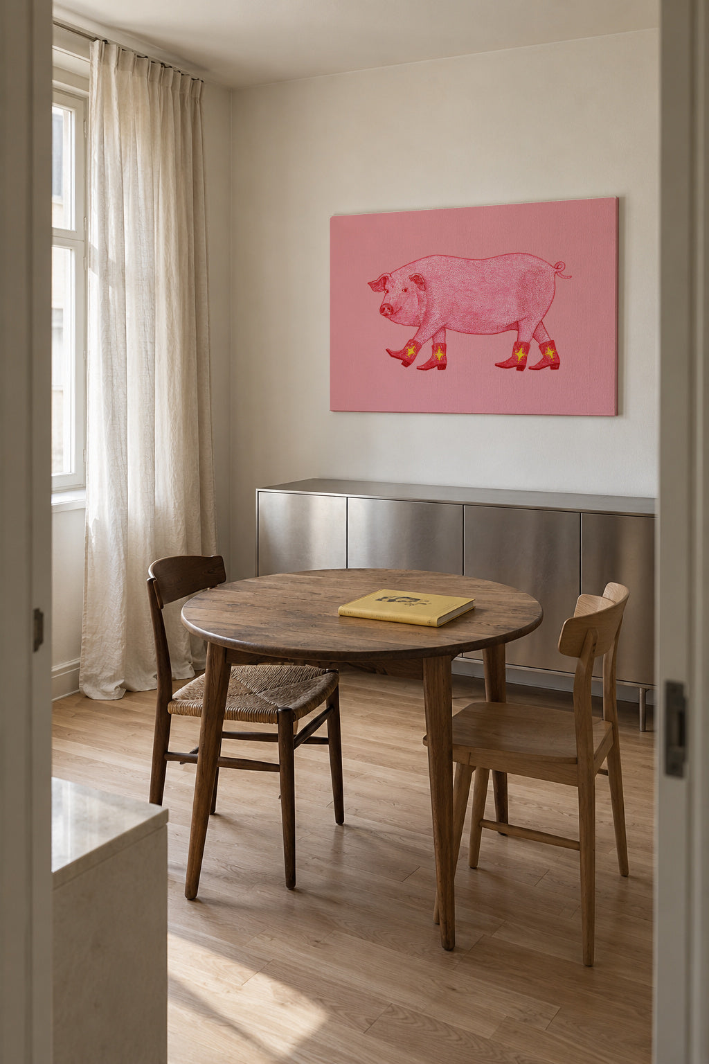 Marjorie the Cowgirl Pig - Unframed canvas in an interior