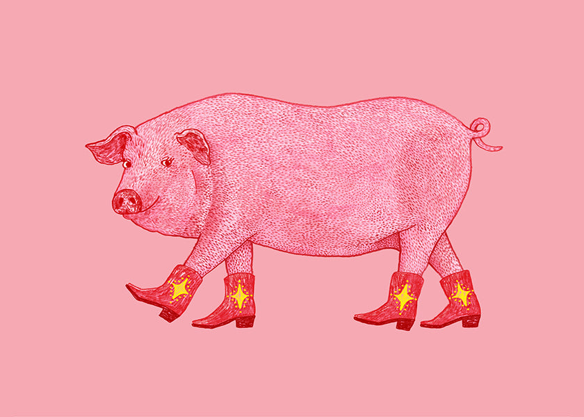 Cuadro cerdito vaquero rosa