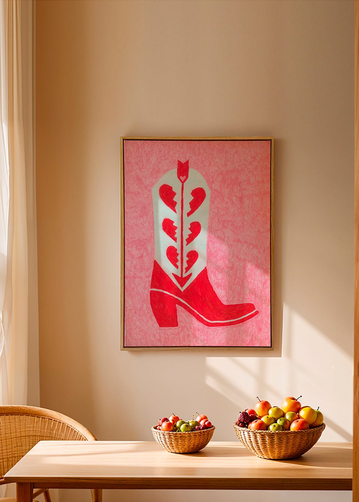 Ilustración de botín vaquero rojo con corazones rotos – Canvas1