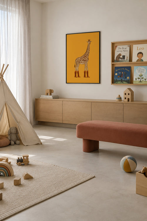Jolene the Cowgirl Giraffe - Framed poster in an interior