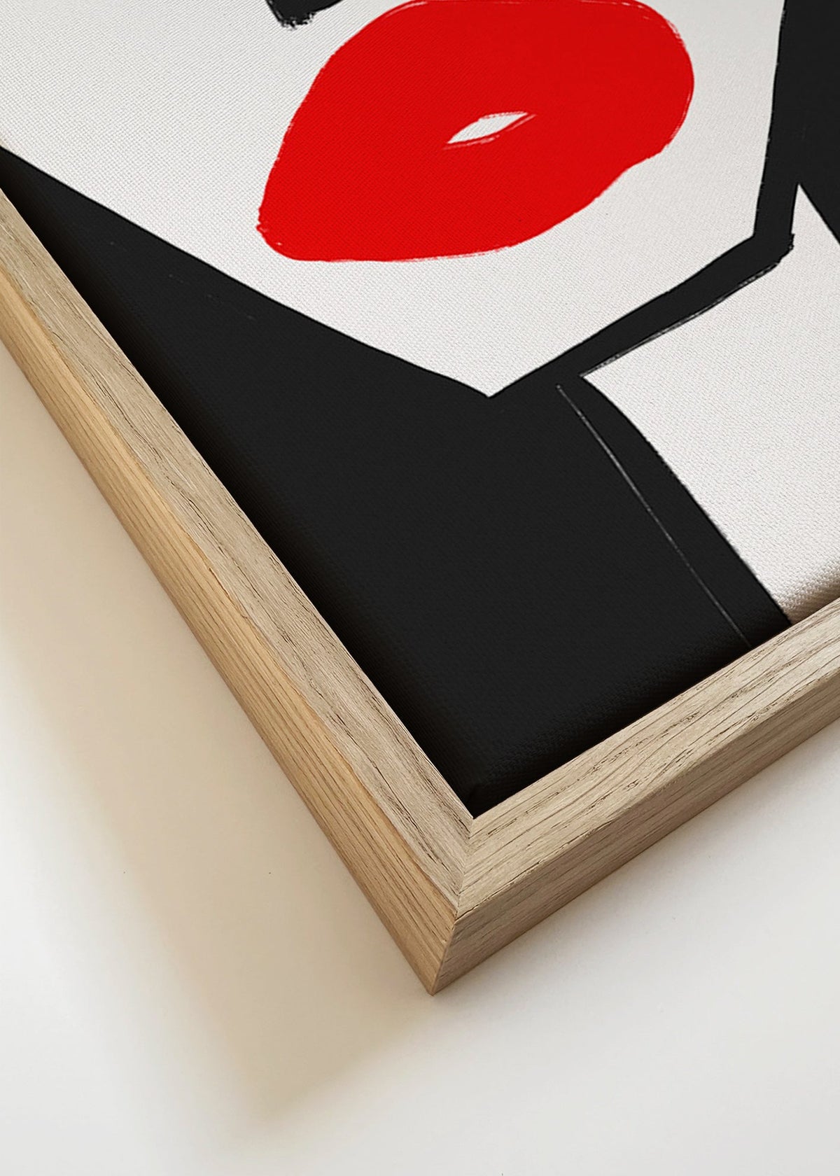 Cuadro minimalista con labios rojos y perfil gráfico – Canvas detail