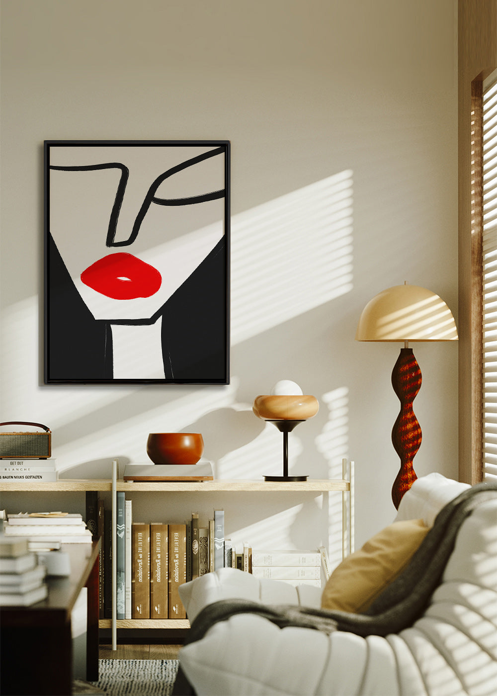 Cuadro minimalista con labios rojos y perfil gráfico – Canvas2