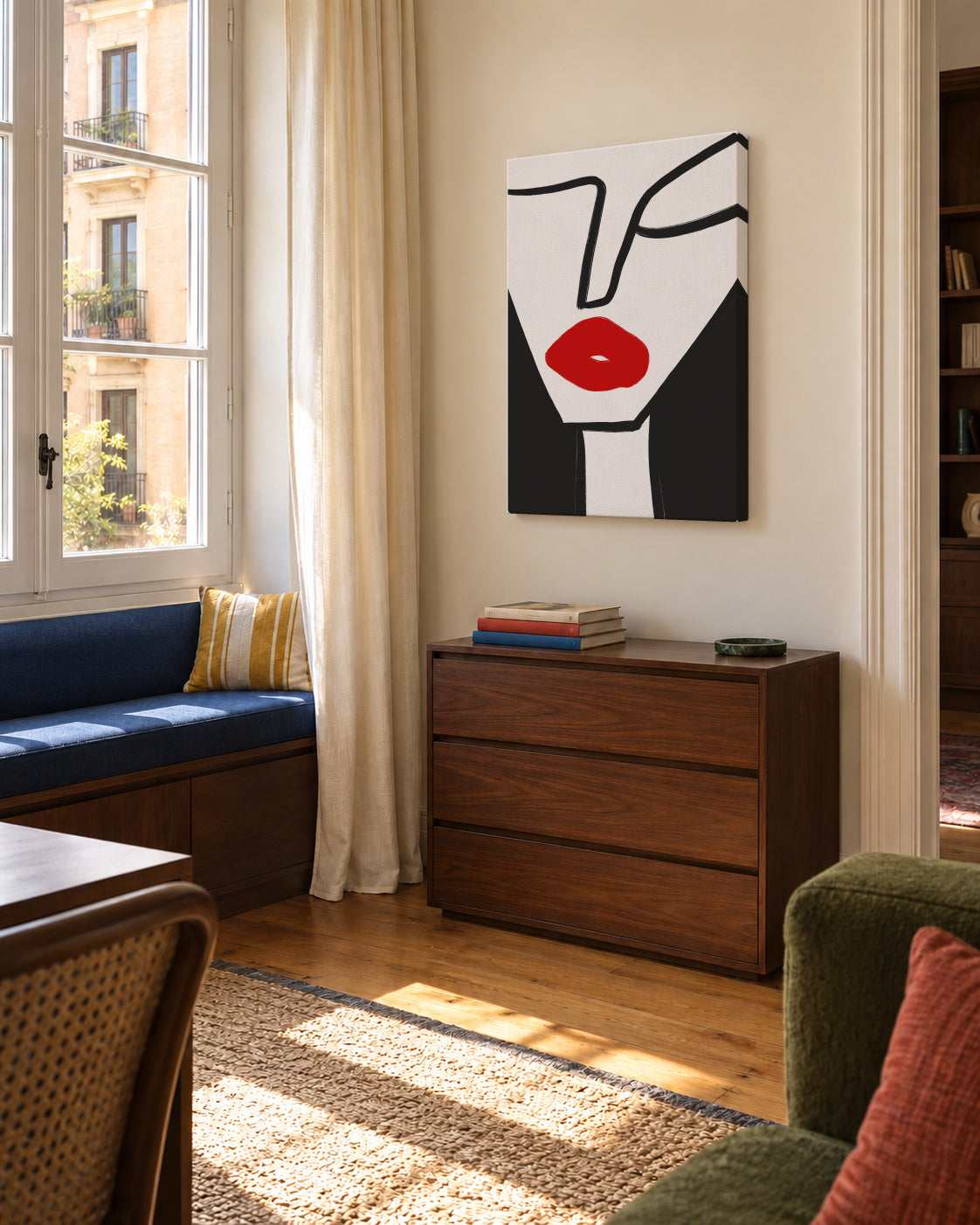 Bold Red Lips - Unframed canvas in an interior