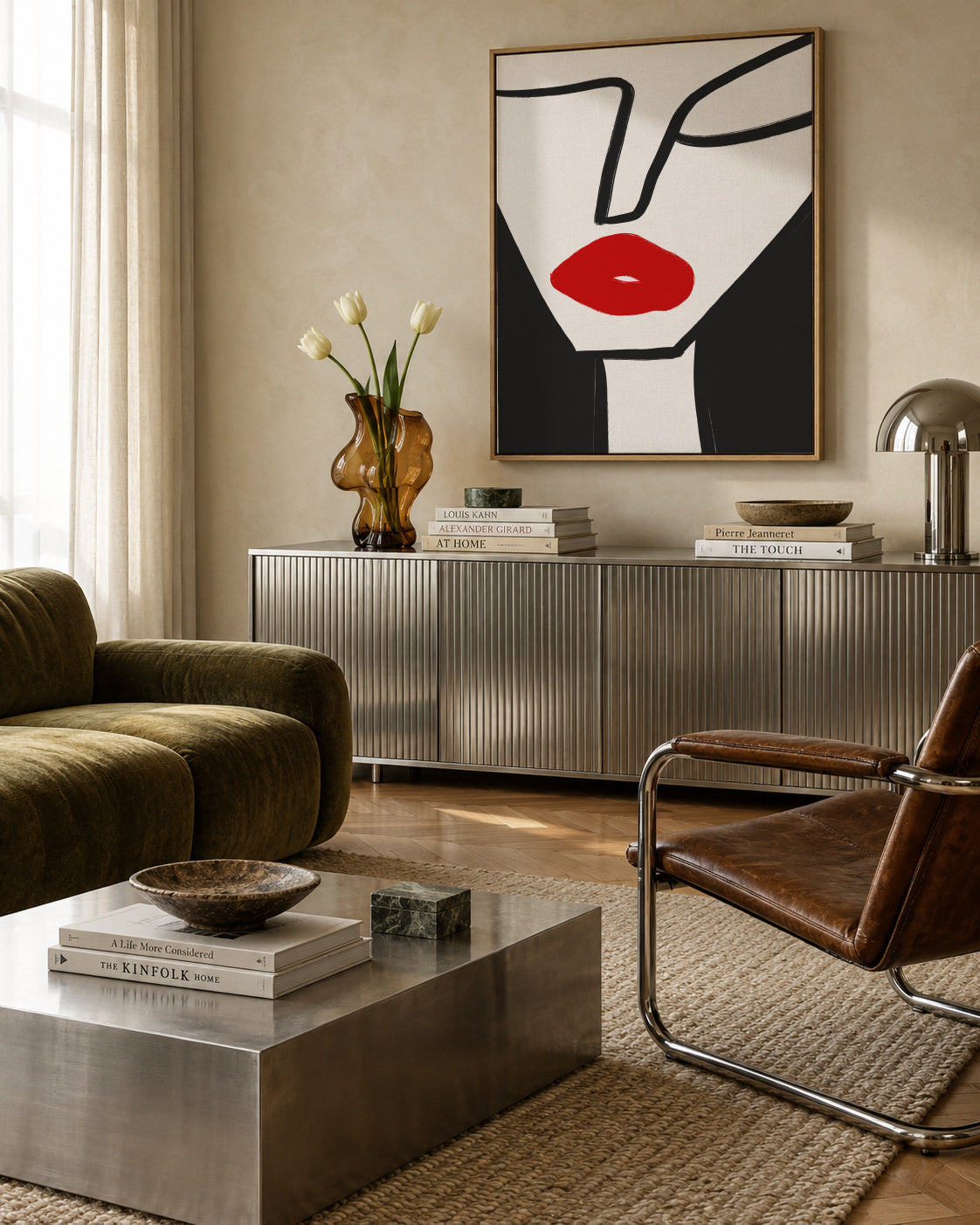 Bold Red Lips - Framed canvas in an interior