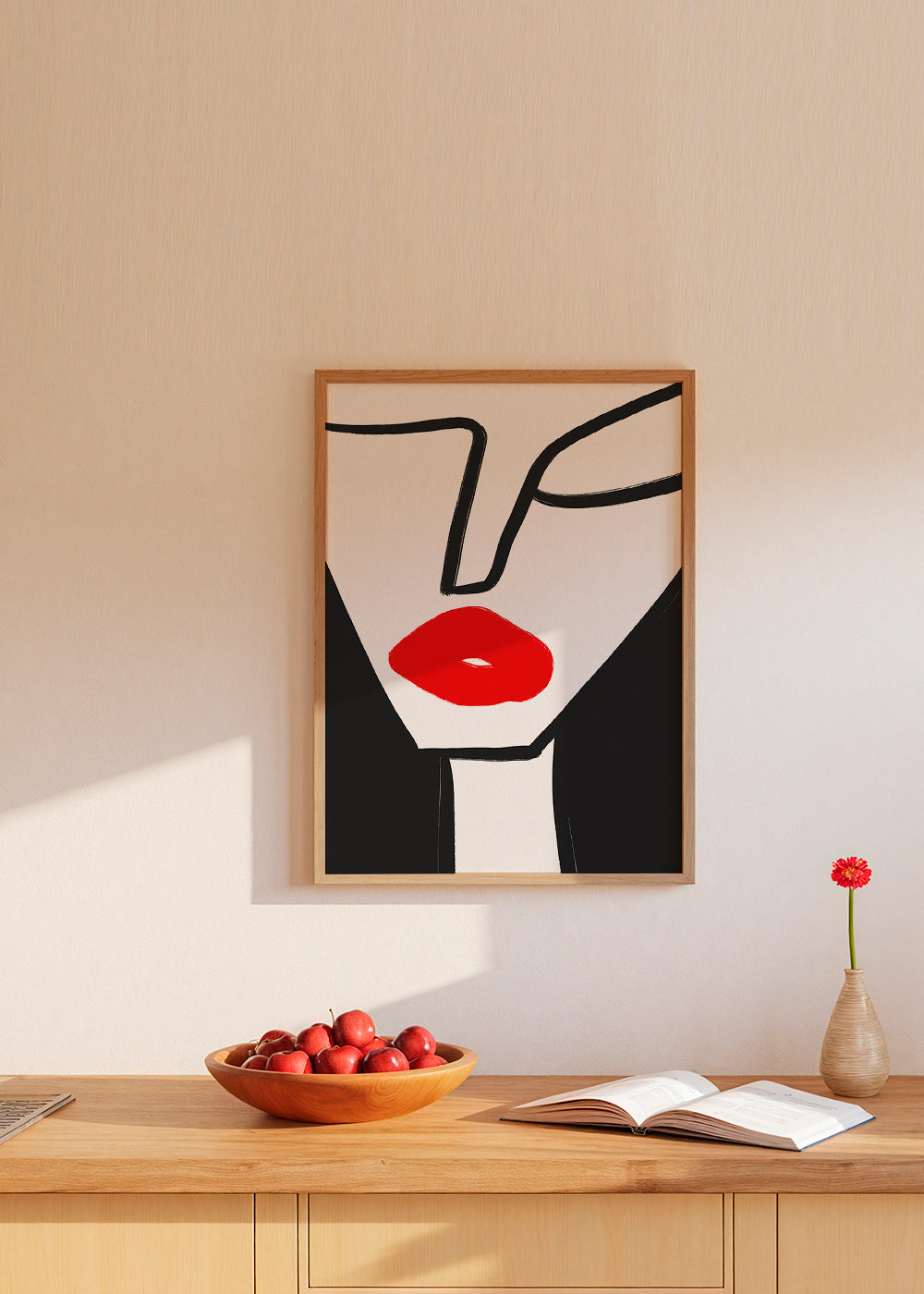 Cuadro minimalista con labios rojos y perfil gráfico – Product3