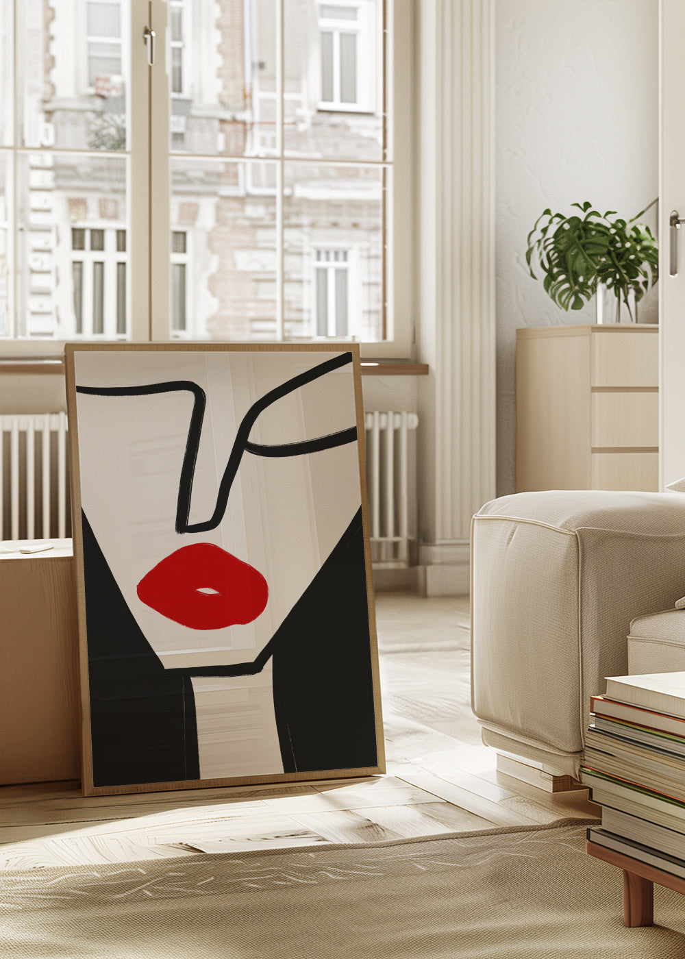 Bold Red Lips - Framed poster in an interior