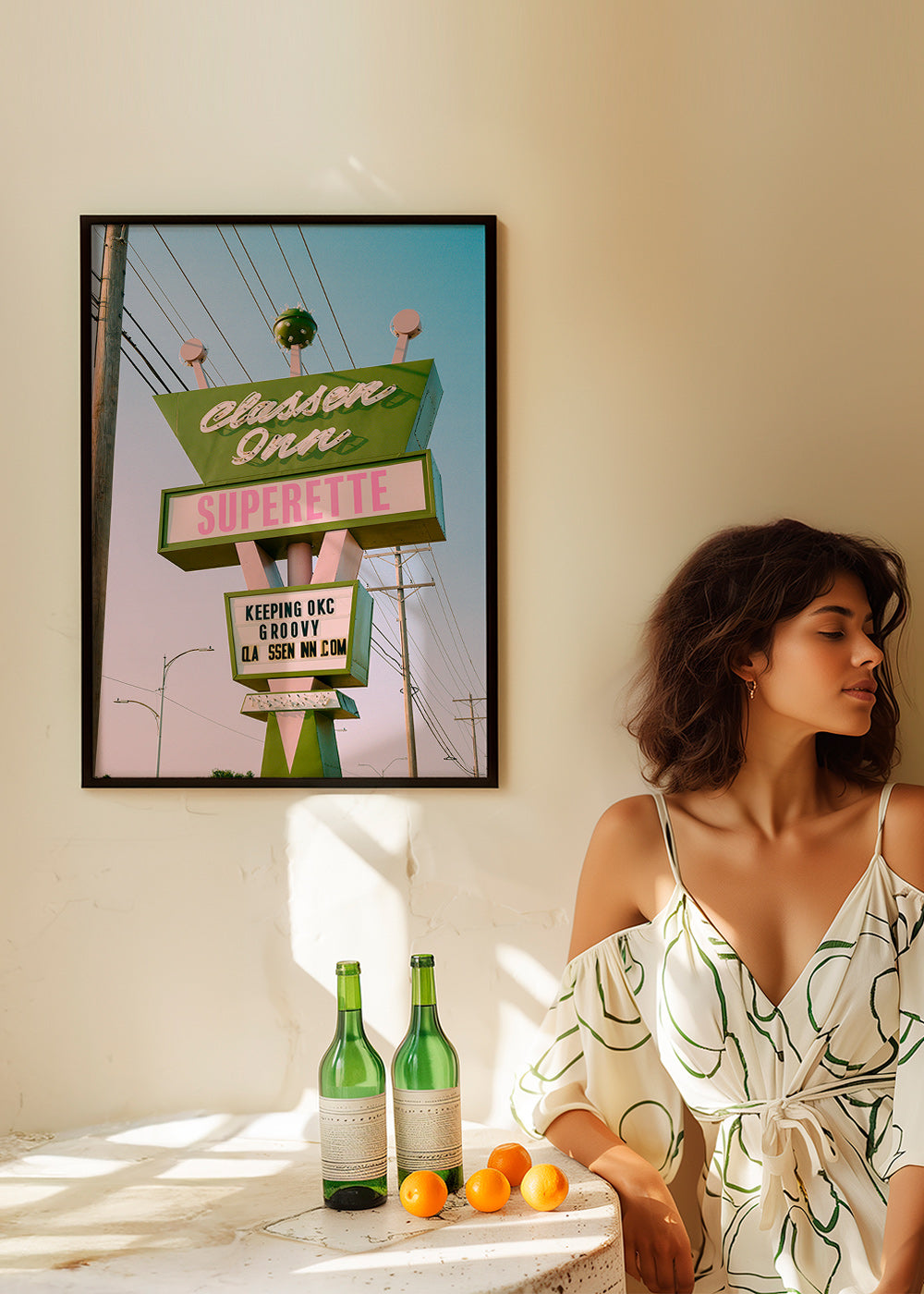 Cuadro vintage letrero retro verde y rosa – Product1