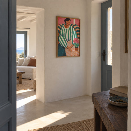 Woman in stripes in thought - Poster en ambiente