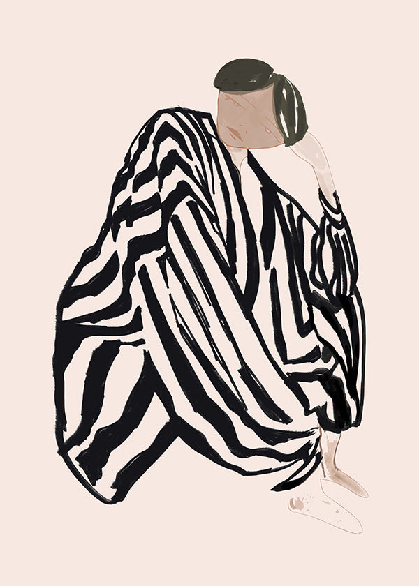 Ilustración figura femenina con rayas gráficas