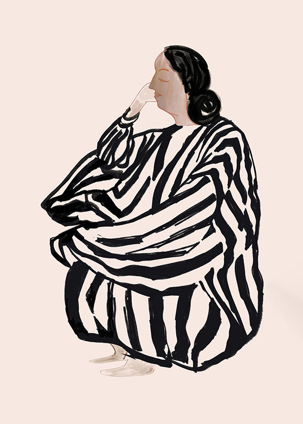 Ilustración de figura femenina con rayas expresivas