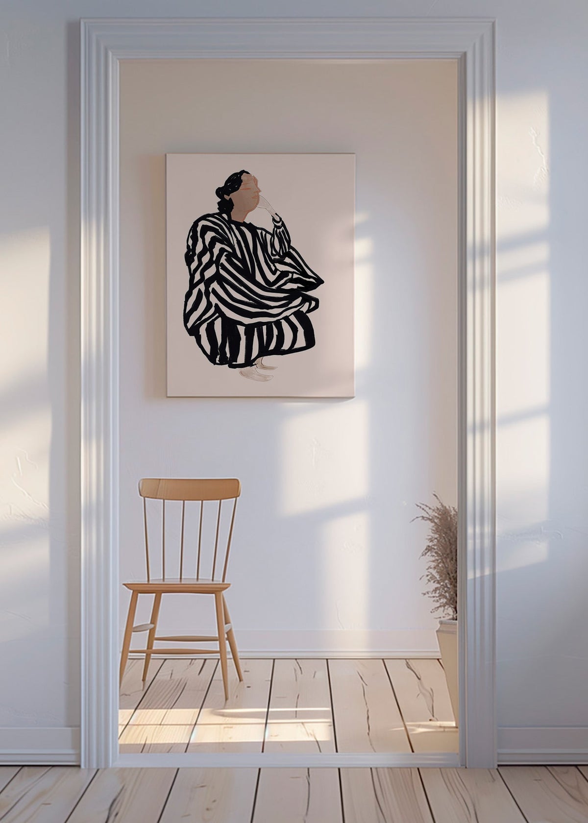 Ilustración de figura femenina con rayas gráficas – Canvas