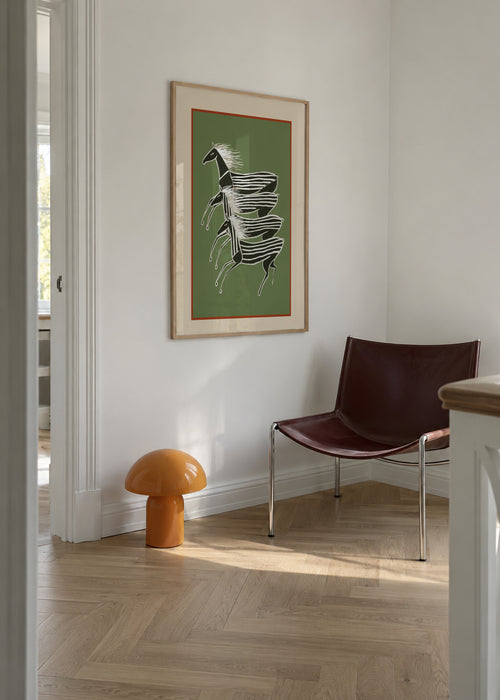 Horses In Stripes - Framed poster in an interior