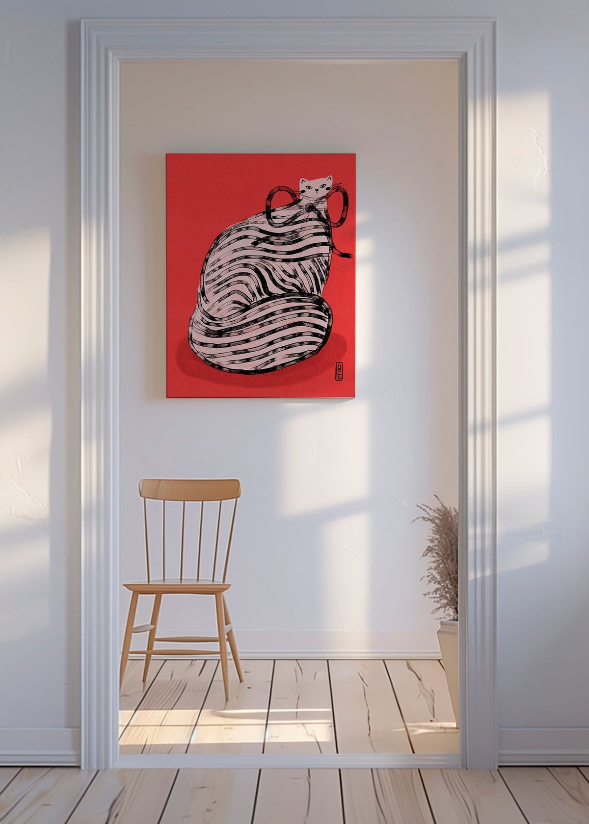 Cuadro gato rayado con toque gráfico – Canvas