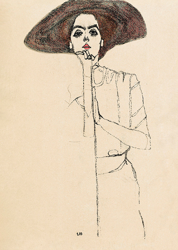Ilustración retrato con sombrero y trazo expresivo