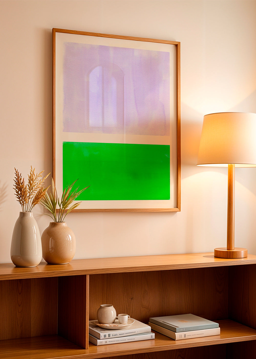 Cuadro abstracto lavanda y verde minimal – Product1