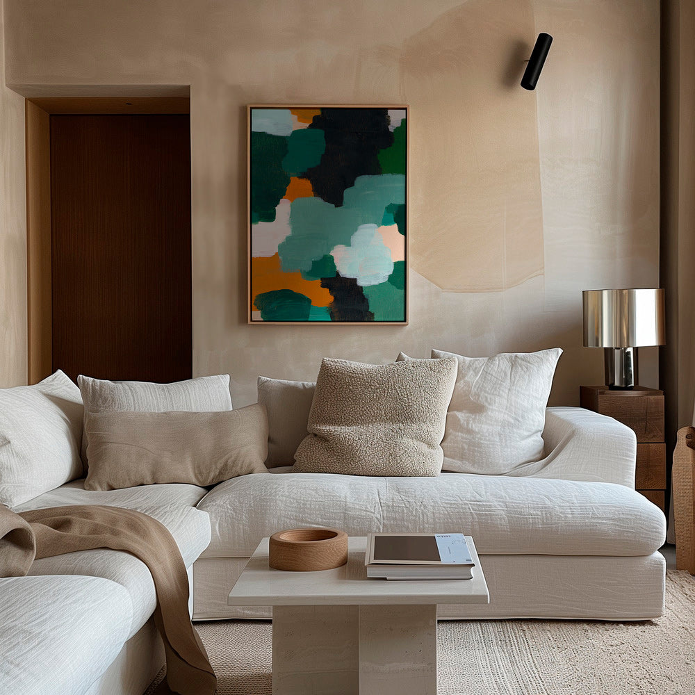 Cuadro abstracto con pinceladas verdes y ocre – Canvas2