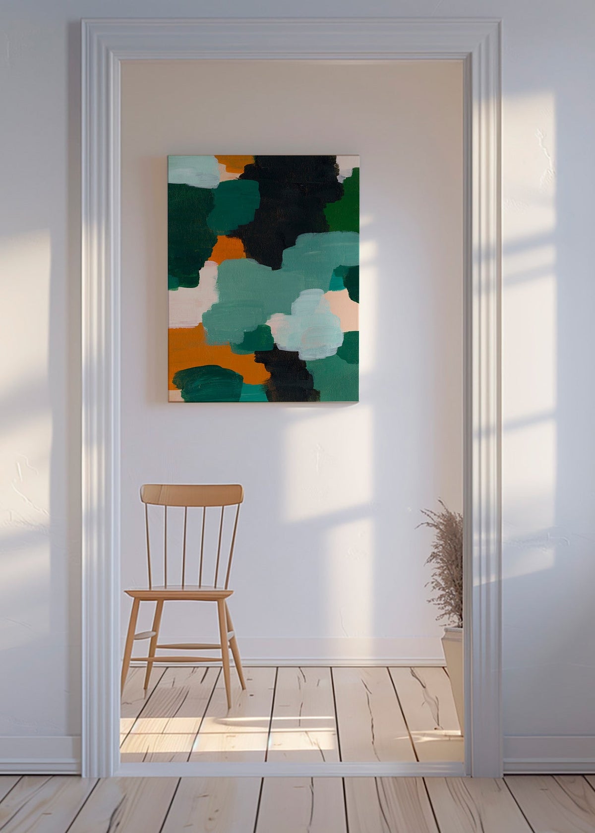 Cuadro abstracto con pinceladas verdes y ocre – Canvas