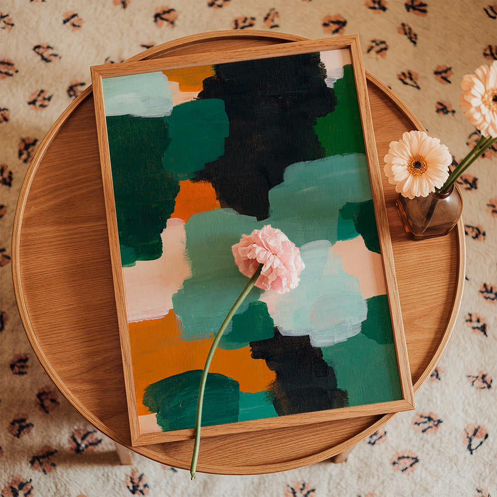 Cuadro abstracto con pinceladas verdes y ocre – Product2