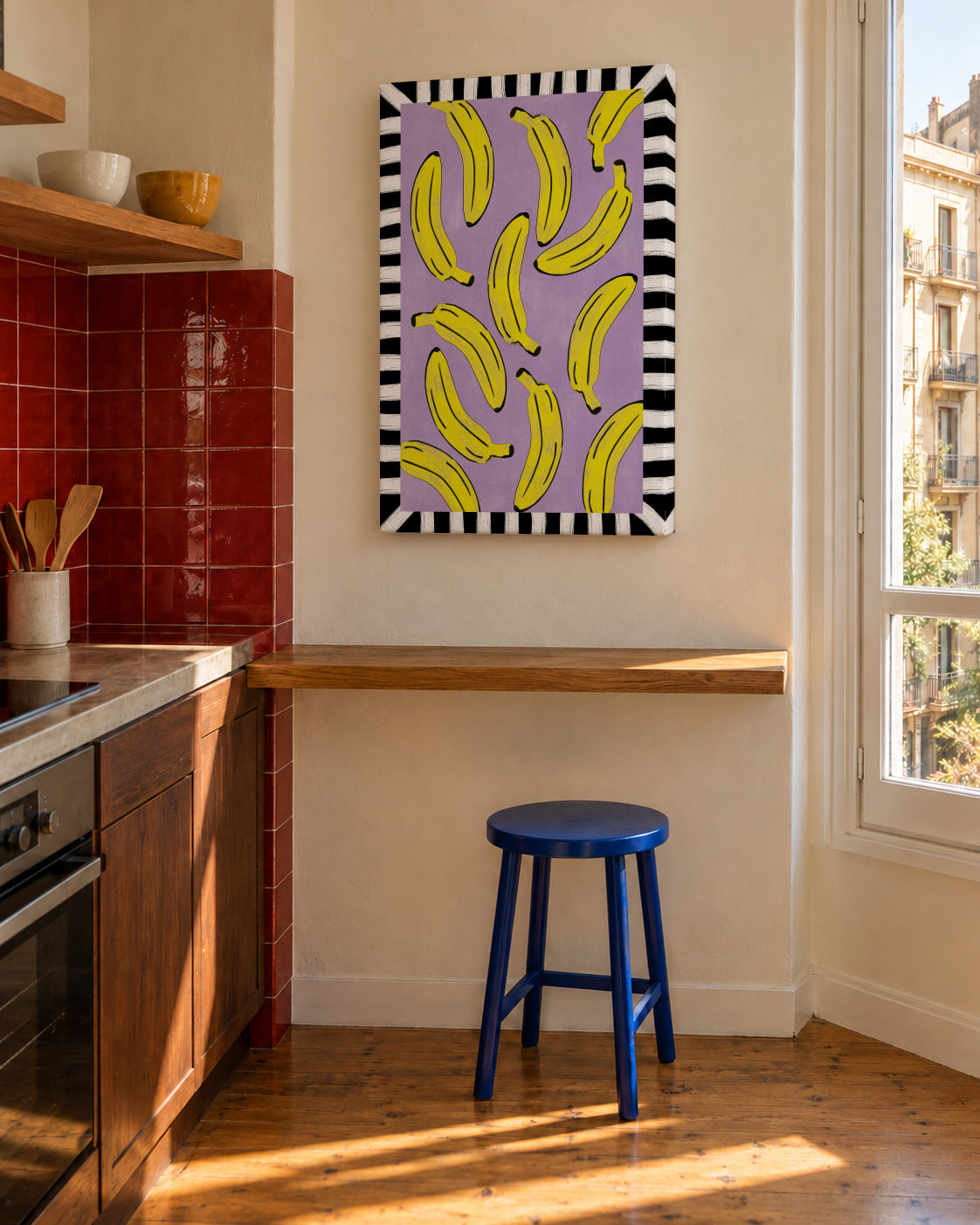Yellow Bananas Abstract - Unframed canvas in an interior