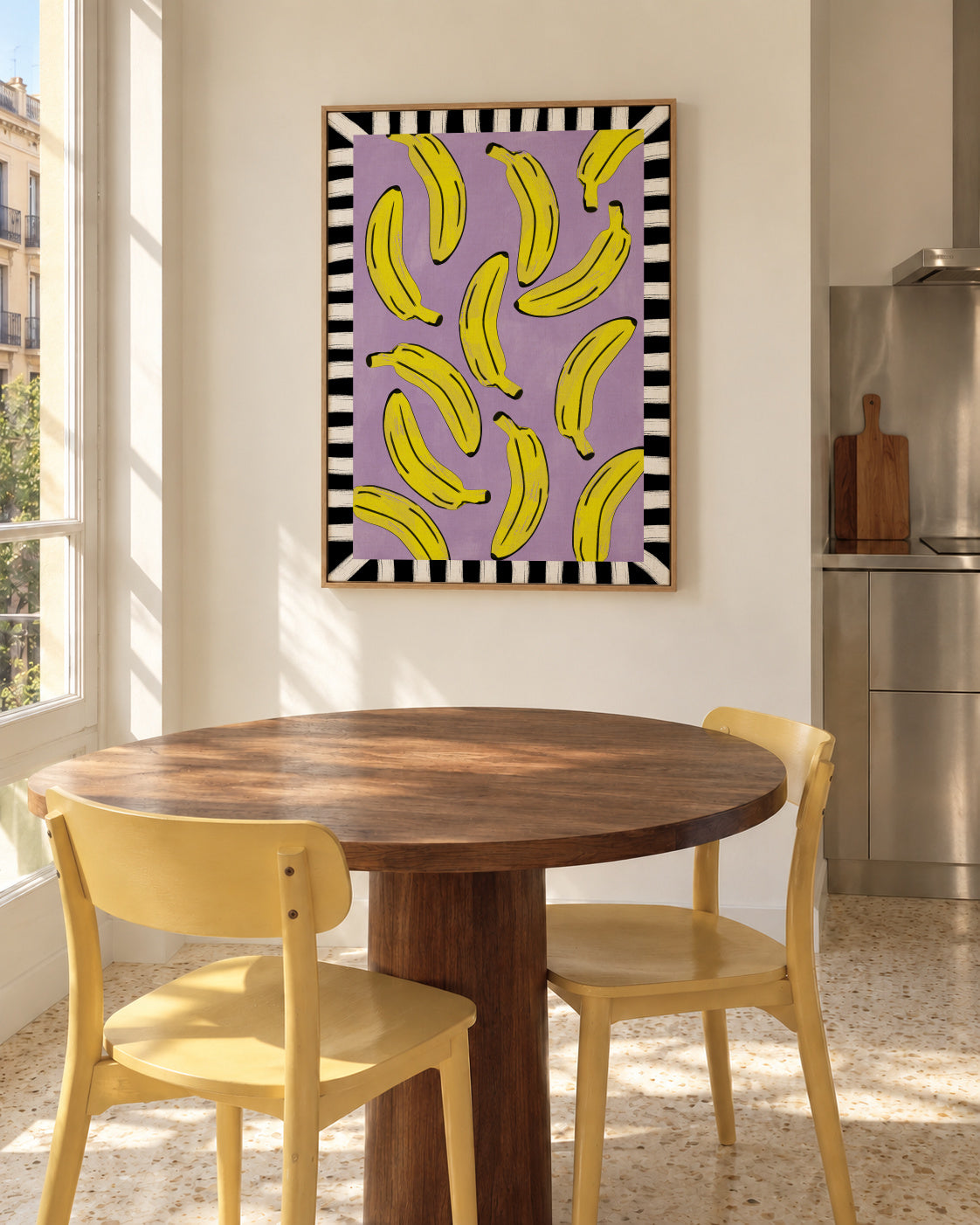Yellow Bananas Abstract - Framed canvas in an interior