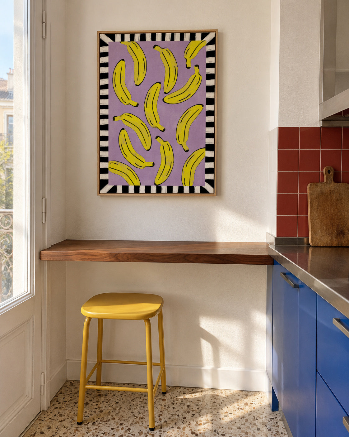 Yellow Bananas Abstract - Framed canvas in an interior
