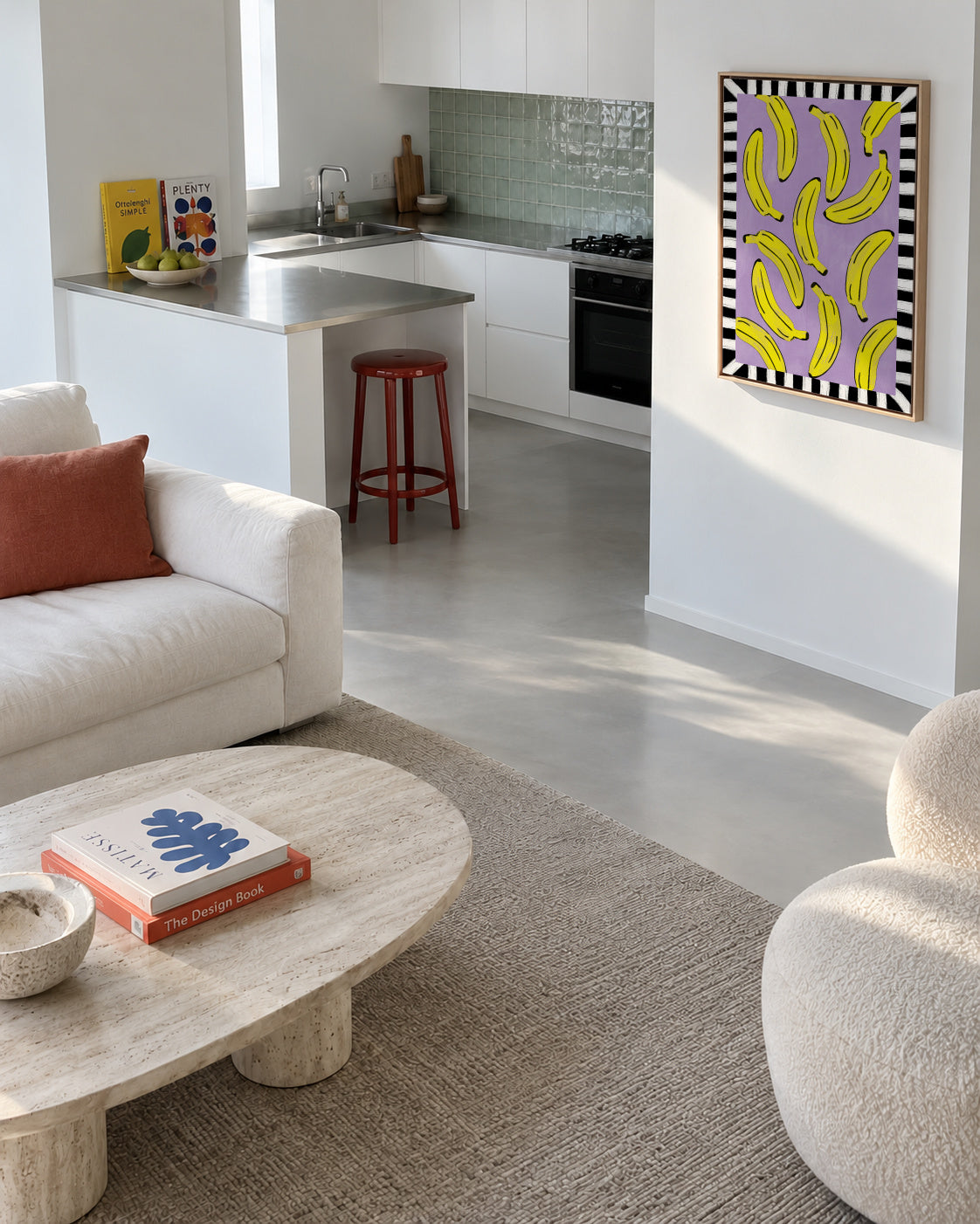 Yellow Bananas Abstract - Framed canvas in an interior