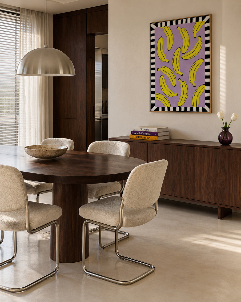Yellow Bananas Abstract - Framed canvas in an interior