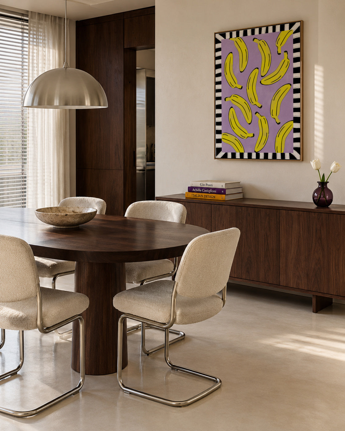 Yellow Bananas Abstract - Framed canvas in an interior