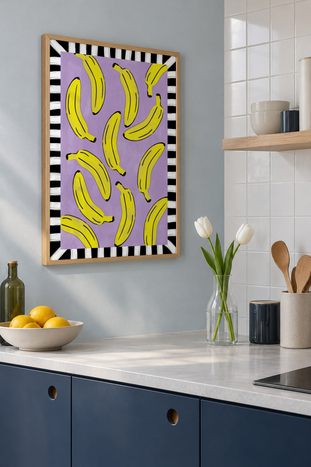 Yellow Bananas Abstract - Framed poster in an interior