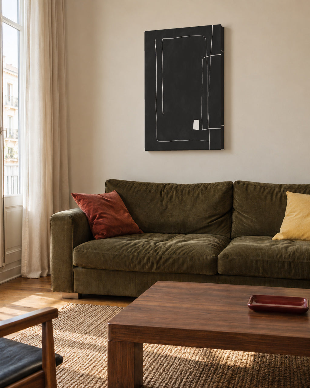 Minimal Linescape - Unframed canvas in an interior