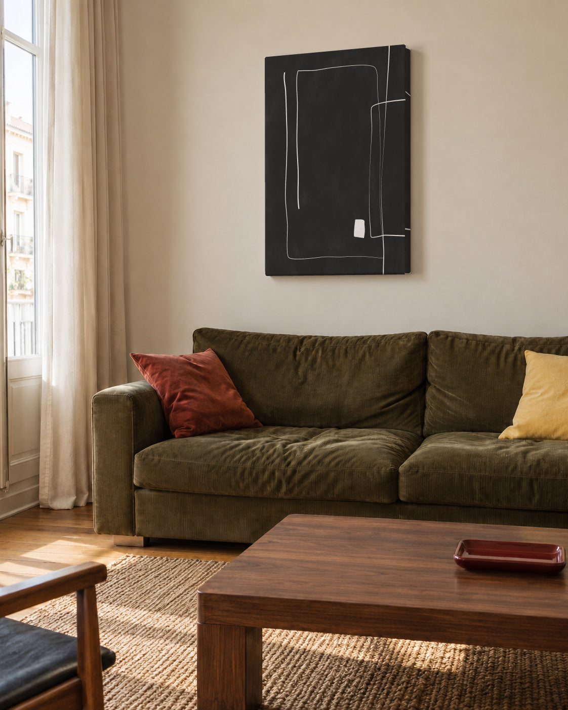 Minimal Linescape - Unframed canvas in an interior
