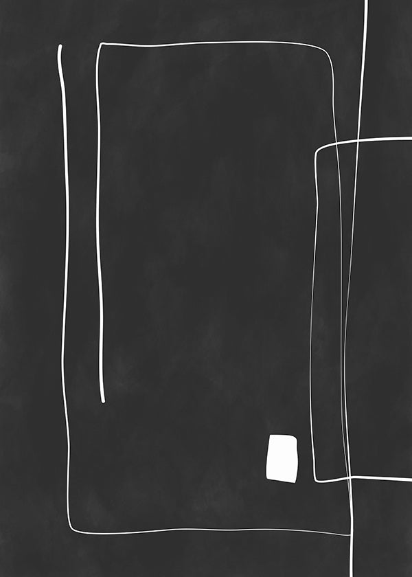 Cuadro minimalista de líneas blancas sobre fondo negro