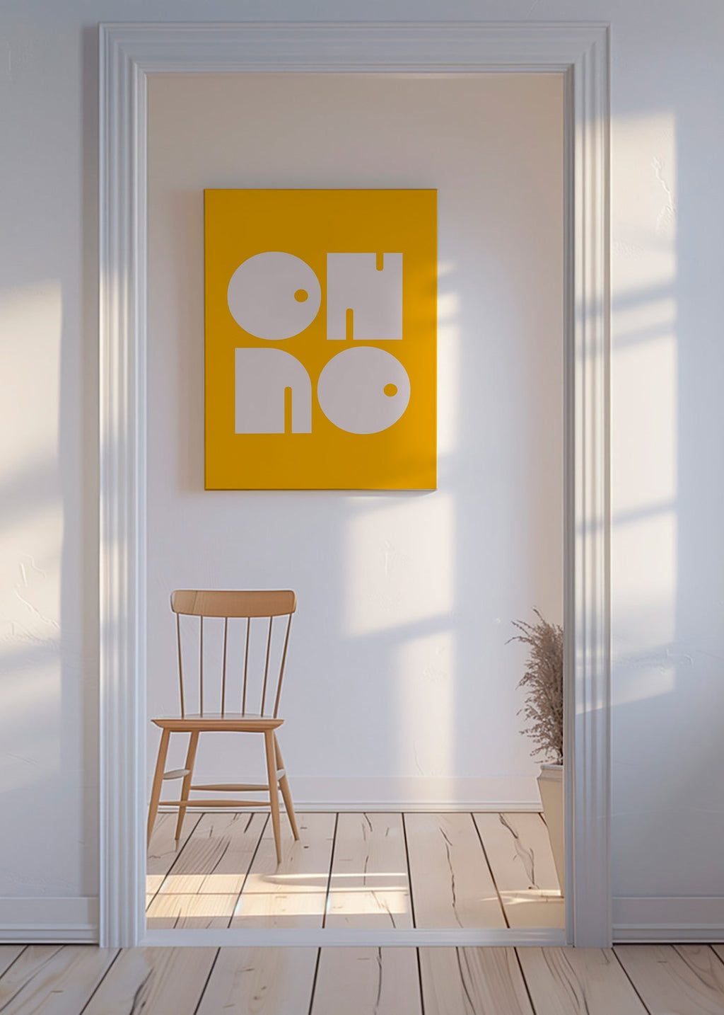 Cuadro geométrico con formas tipográficas mostaza – Canvas