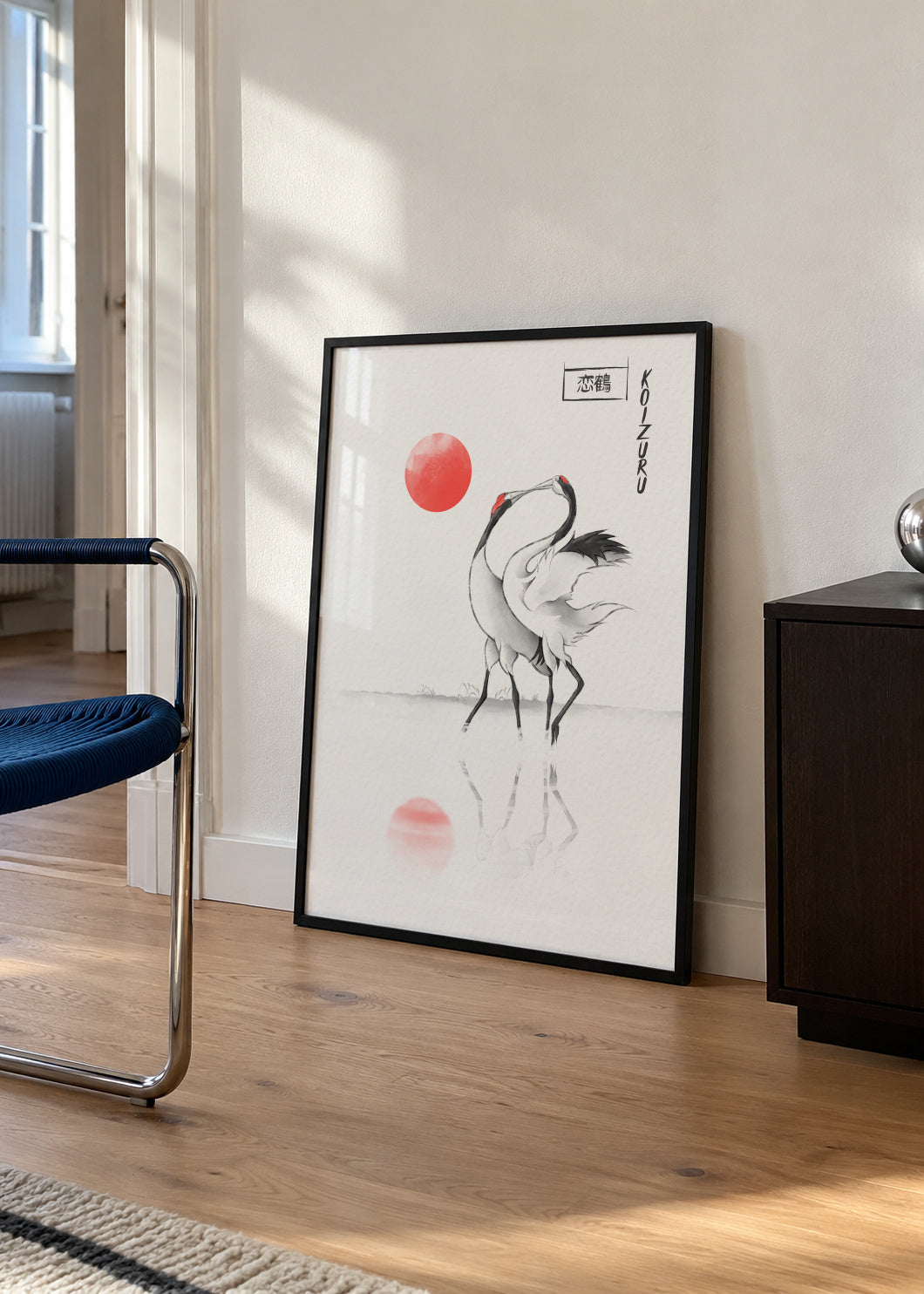 Love Cranes - Framed poster in an interior