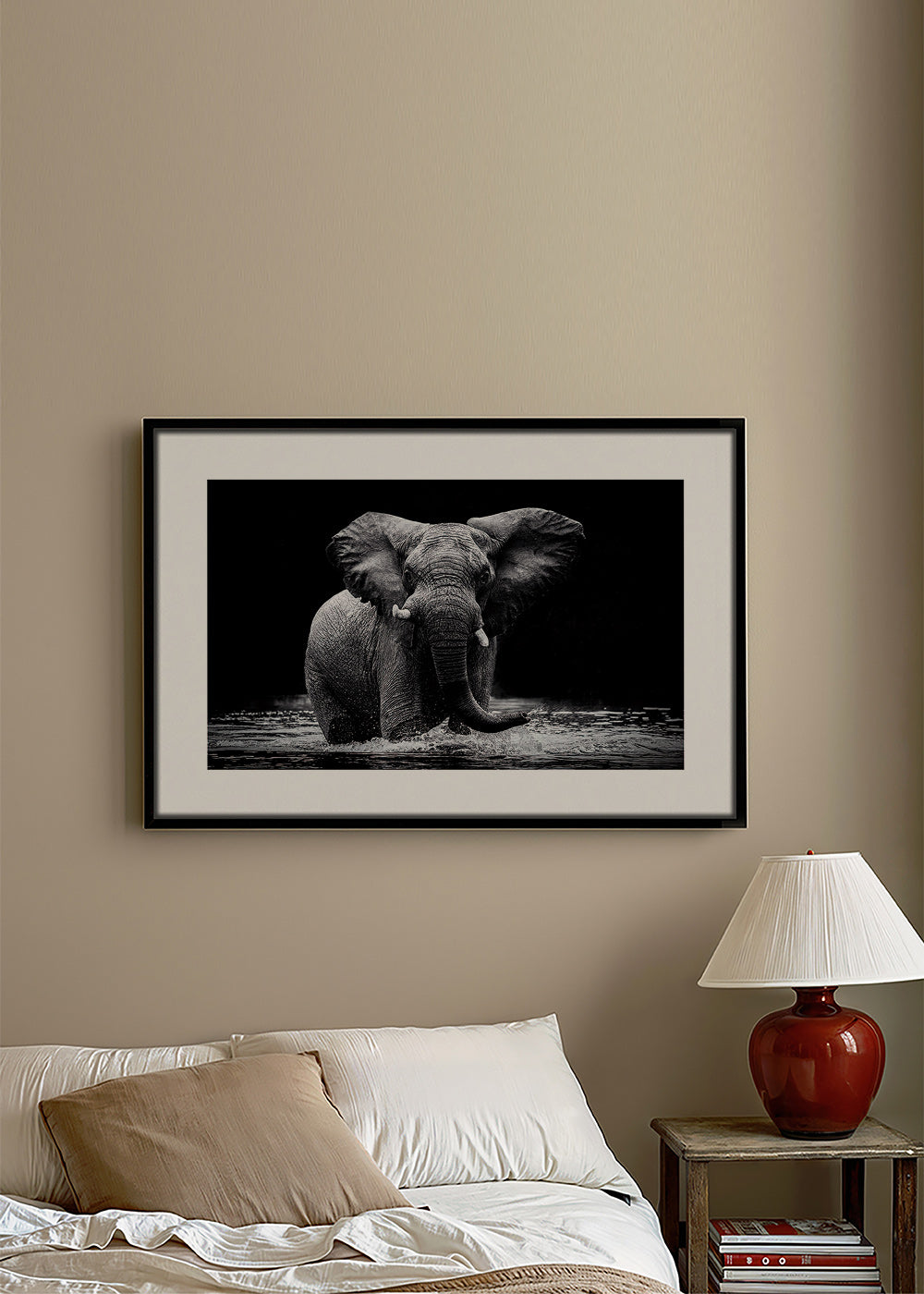 Cuadro elefante en agua, retrato en blanco y negro – Canvas1