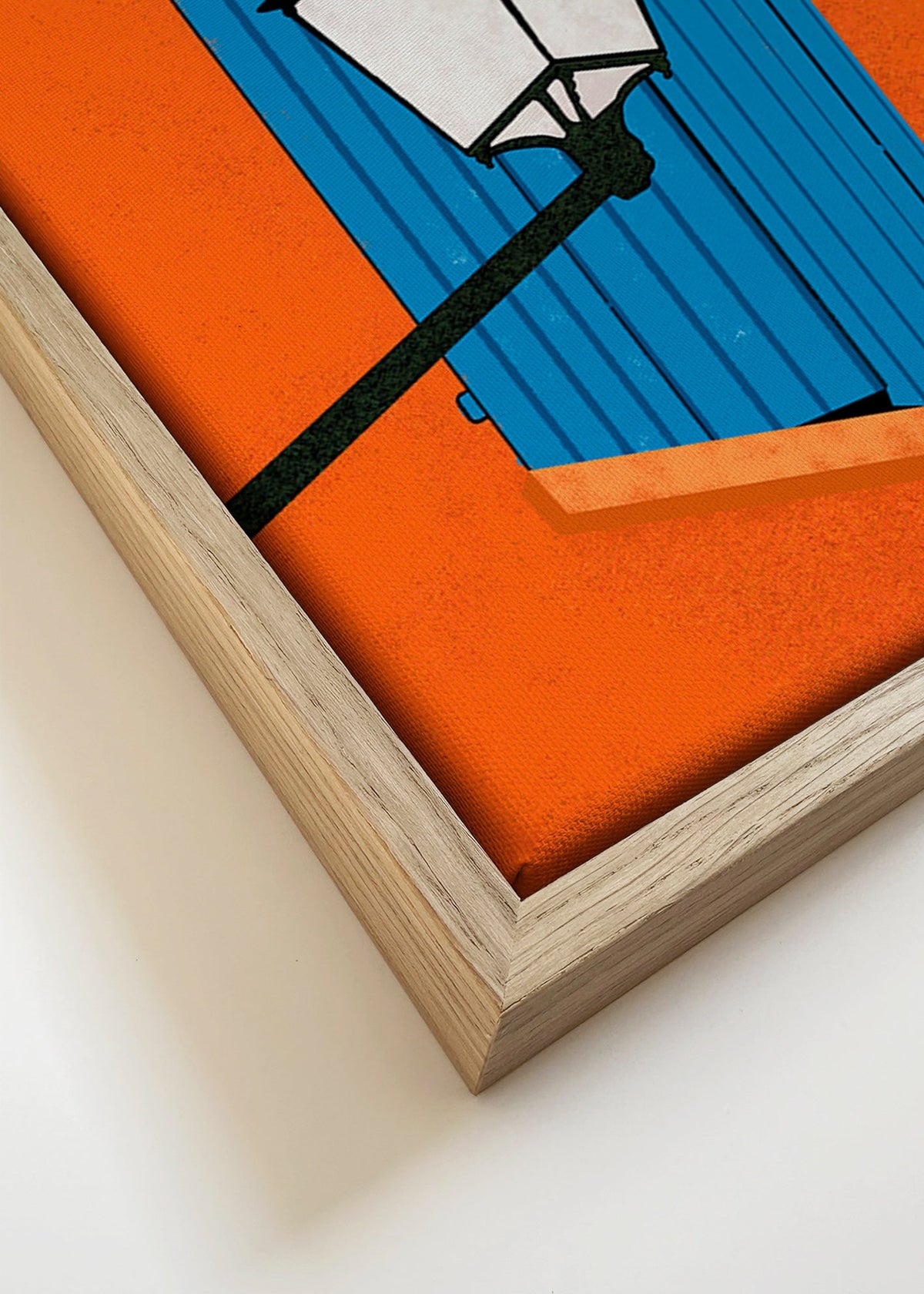 Ilustración de ventana y farol en persiana azul – Canvas detail