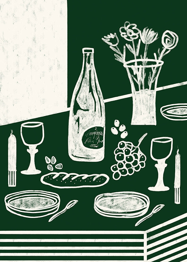 Cuadro de cocina con bodegón lineal