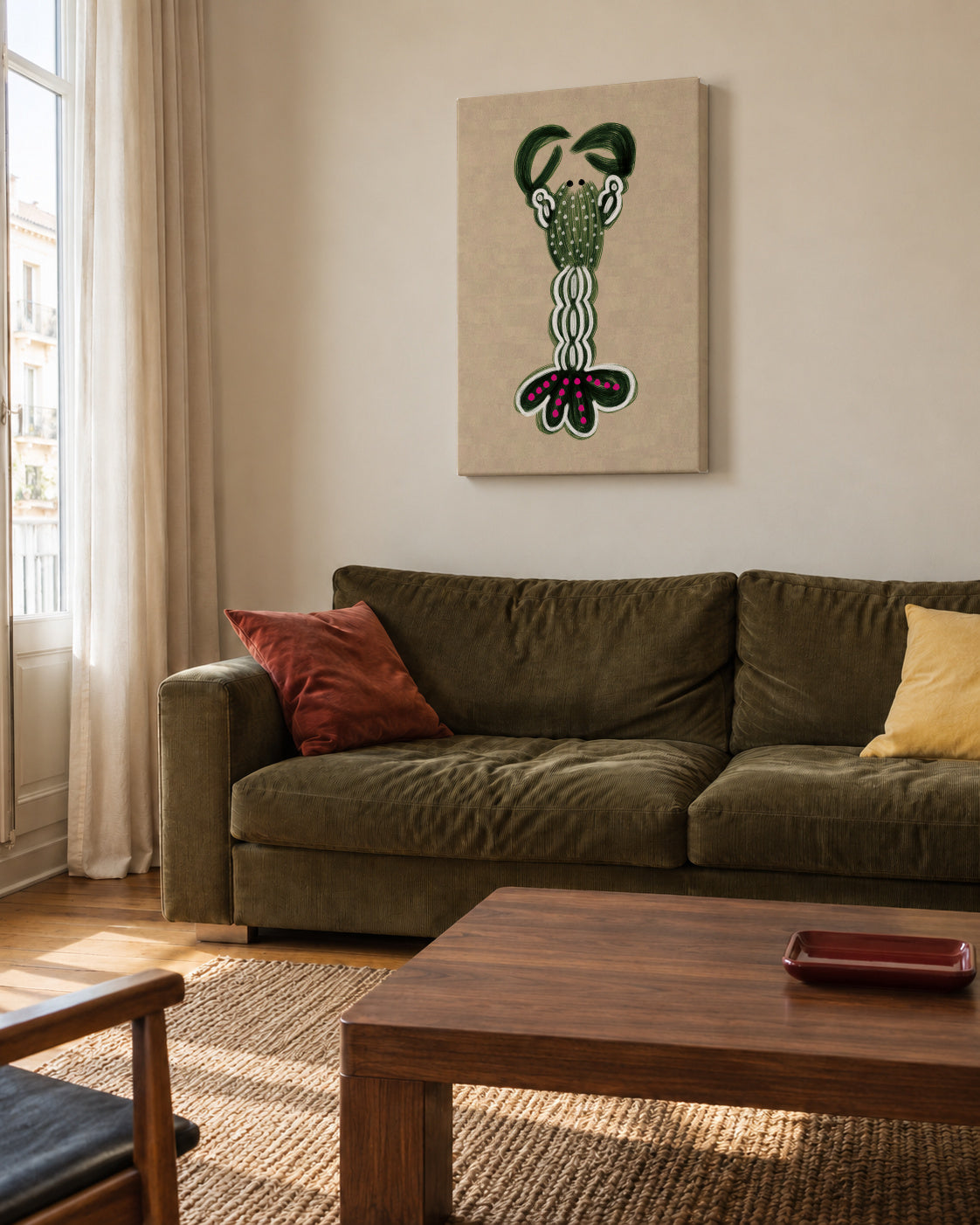 GREEN LOBSTER - Unframed canvas in an interior