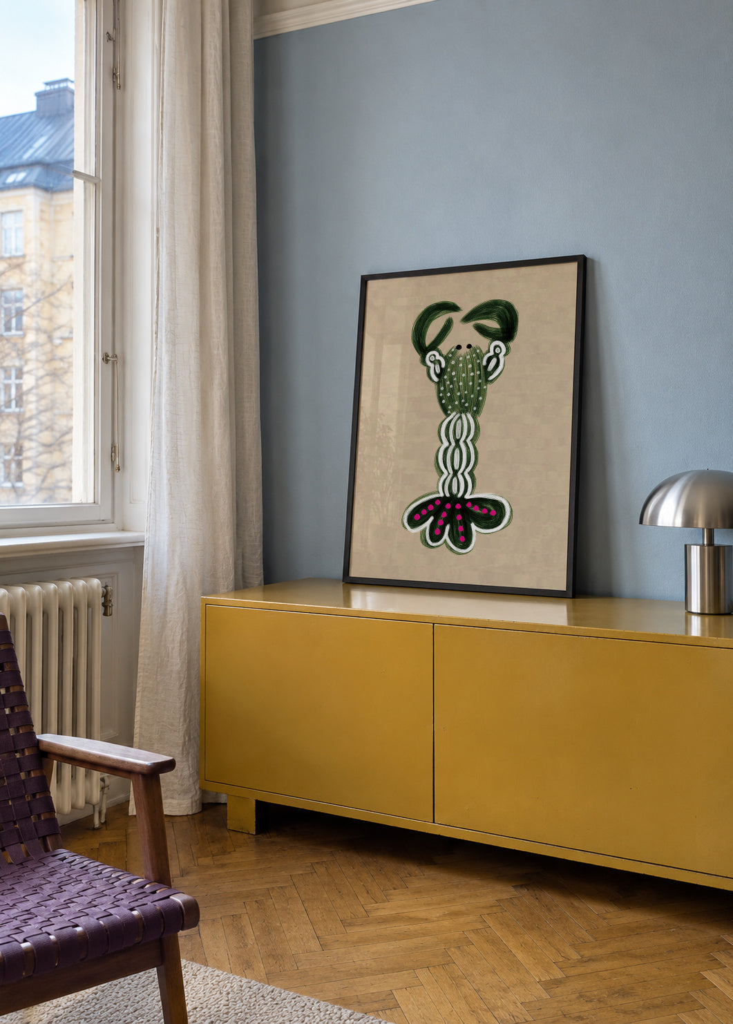 GREEN LOBSTER - Framed poster in an interior