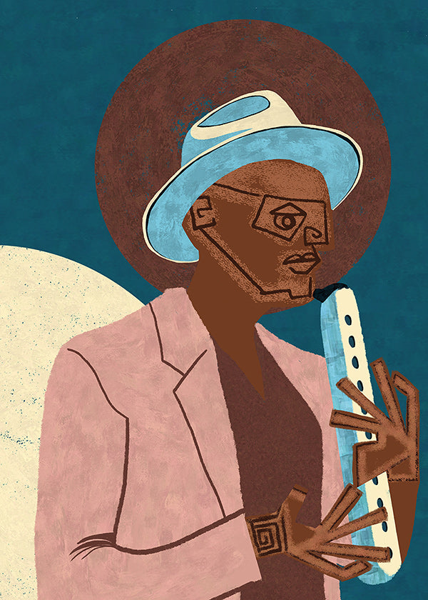 Ilustración de músico con instrumento de viento