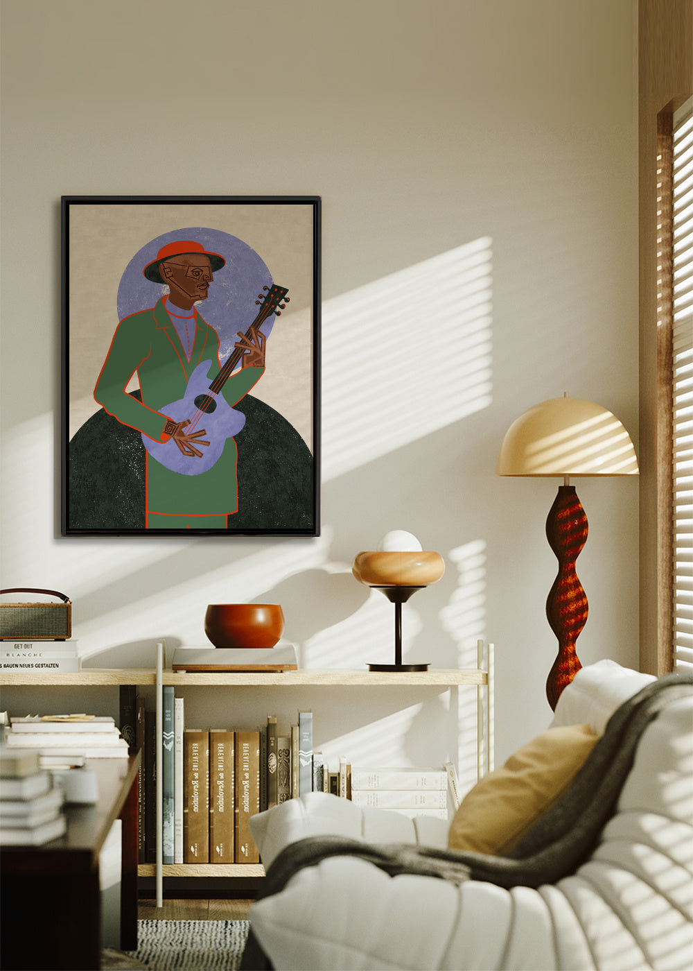 MUSICIAN GUY XII - Framed canvas in an interior