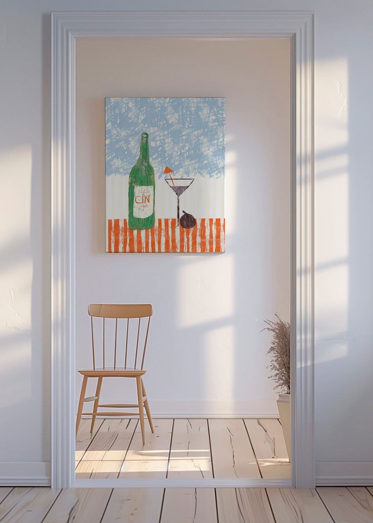 Cuadro de cocina con botella de ginebra ilustrada – Canvas