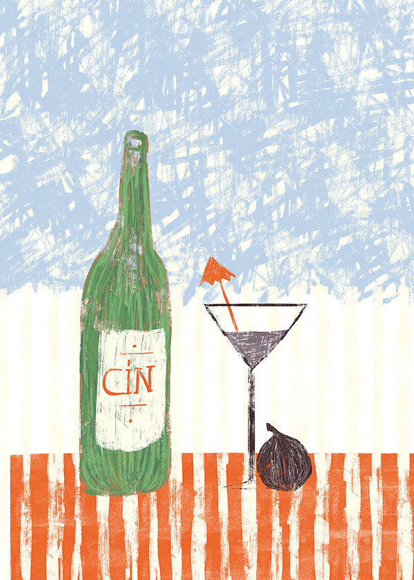 Cuadro de cocina con botella de ginebra ilustrada